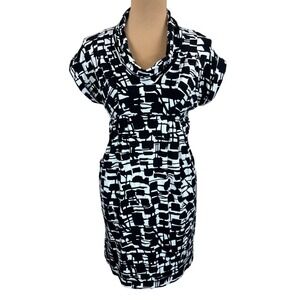 Uncle Frank Cowl Neck Abstract Casual Black White Dress Pockets Small Stretch‎